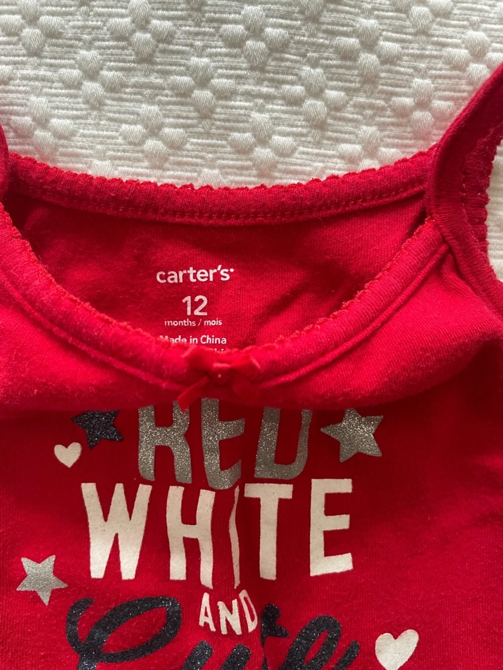 Carter's Red Tank Top with Silver & Blue Glitter Text